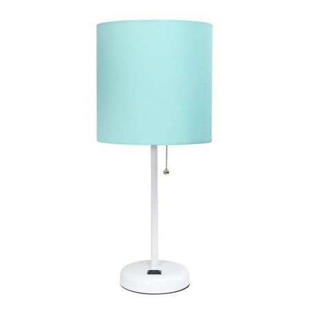 DIAMOND SPARKLE White Stick Table Lamp with Charging Outlet & Fabric Shade, Aqua DI2519760